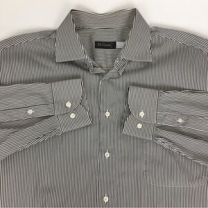 St. Croix Men Button Down Shirt Long Sleeve Black White Stripes Made In Italy XL